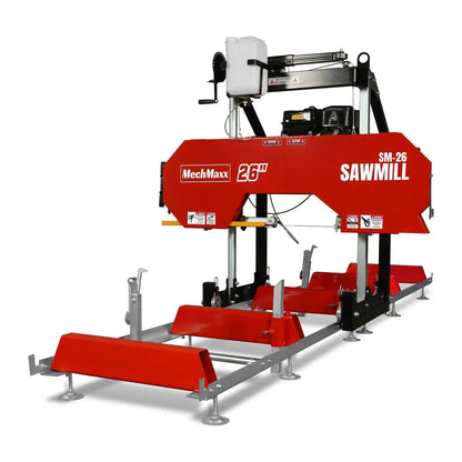 26" Portable Sawmill, 420cc 15HP E-Start Gasoline Engine, 22" Board Width, 13' Track Length , SM26