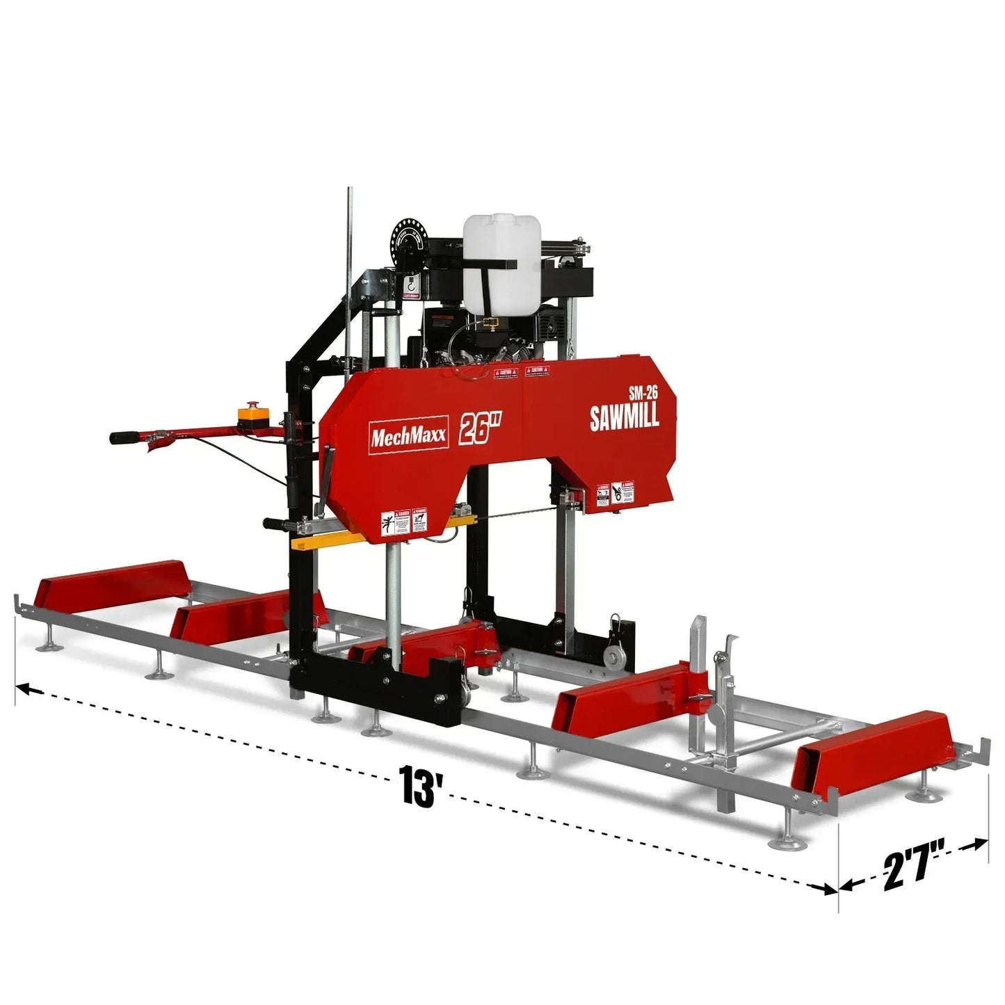 26" Portable Sawmill, 420cc 15HP E-Start Gasoline Engine, 22" Board Width, 13' Track Length , SM26