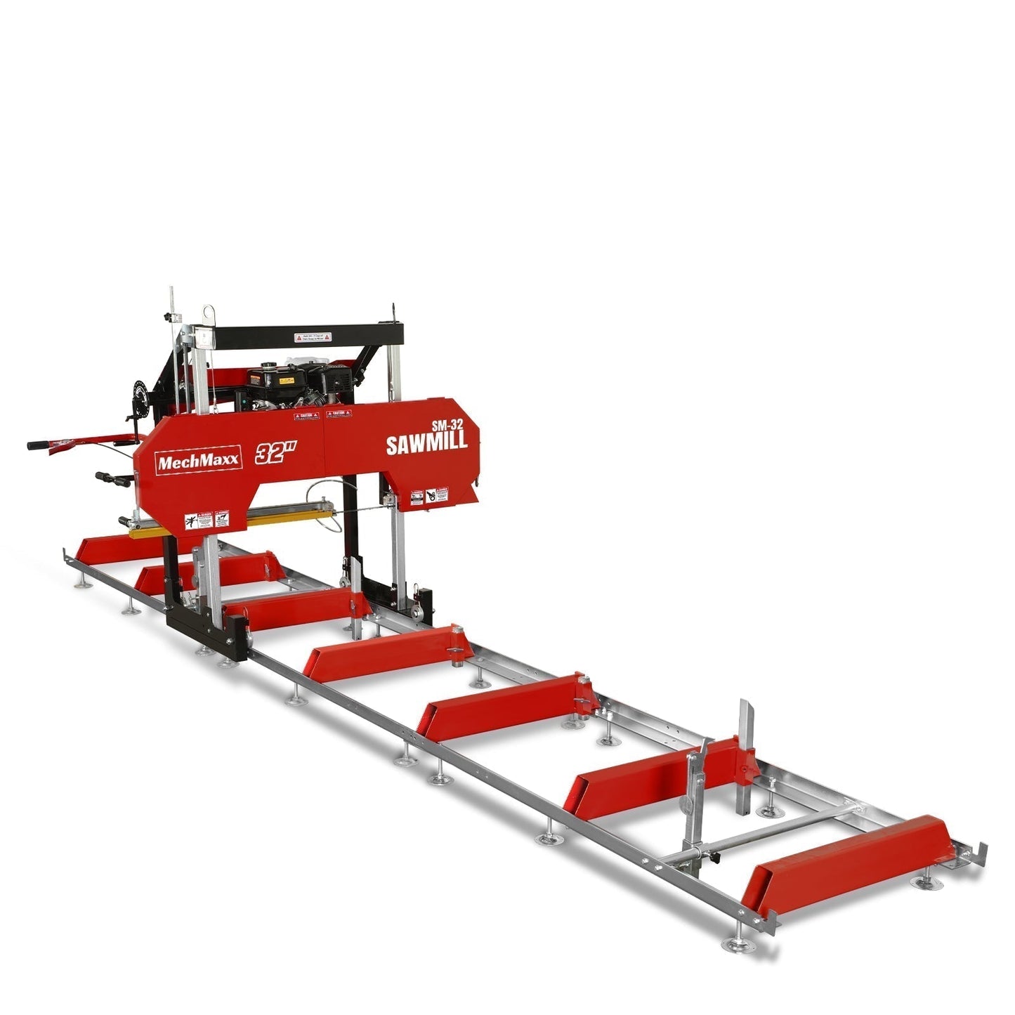 32" Portable Sawmill (5 x Blades Included), 420cc 15HP E-Start Gasoline Engine, 29" Board Width, 20' Track Length (13' Track Length + 6.6' Track Extension Included) , SM32
