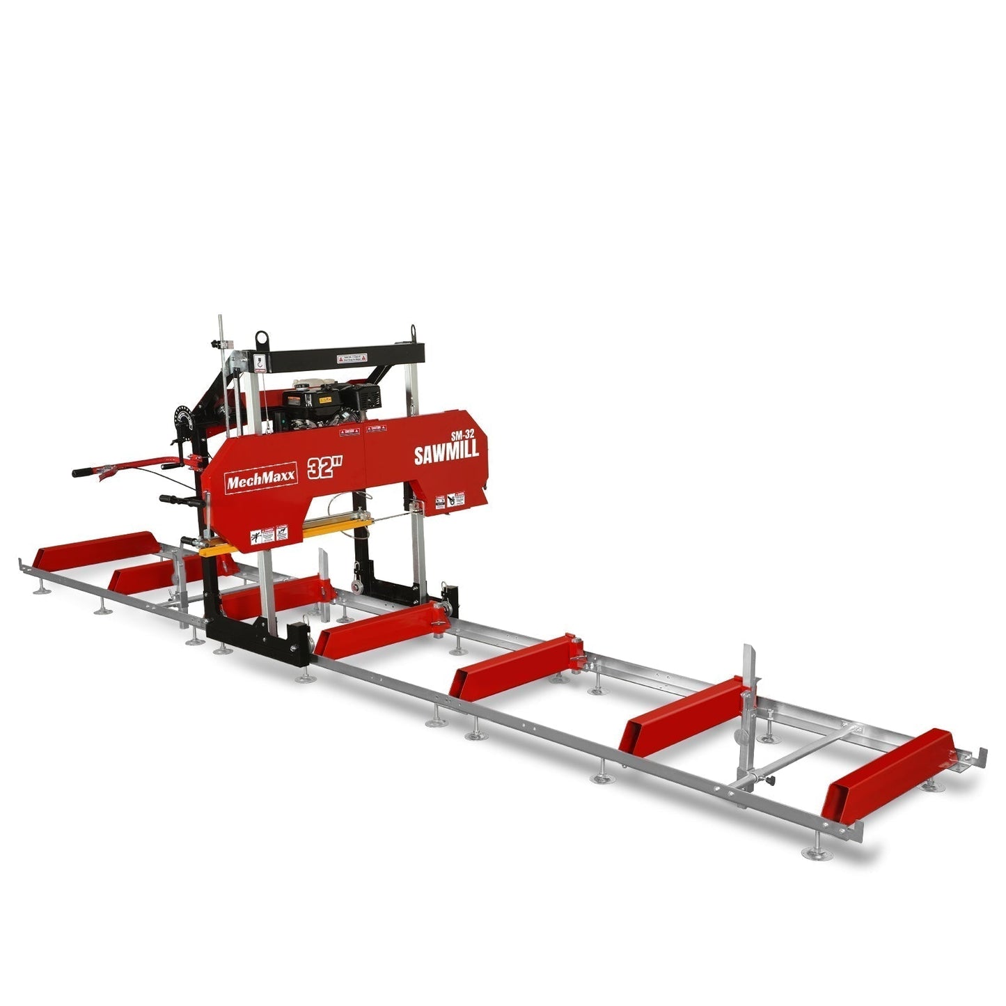 32" Portable Sawmill (5 x Blades Included), 420cc 15HP E-Start Gasoline Engine, 29" Board Width, 20' Track Length (13' Track Length + 6.6' Track Extension Included) , SM32