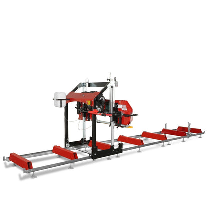 32" Portable Sawmill (5 x Blades Included), 420cc 15HP E-Start Gasoline Engine, 29" Board Width, 20' Track Length (13' Track Length + 6.6' Track Extension Included) , SM32
