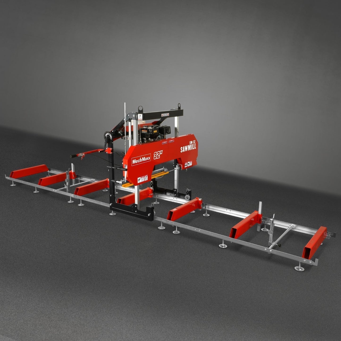 32" Portable Sawmill (5 x Blades Included), 420cc 15HP E-Start Gasoline Engine, 29" Board Width, 20' Track Length (13' Track Length + 6.6' Track Extension Included) , SM32