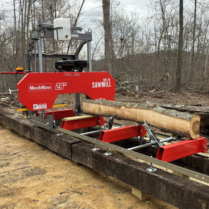 26" Portable Sawmill, 420cc 15HP E-Start Gasoline Engine, 22" Board Width, 13' Track Length , SM26