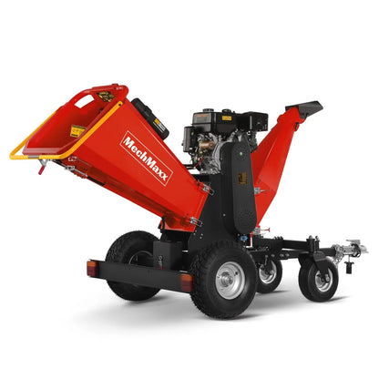 MechMaxx 4 inch DUCAR 212cc 7HP Gasoline Engine Powered Wood Chipper Shredder with Tow Bar, 4" Max Chipping Diameter Capacity, Emergency Stop Button, Model GS650