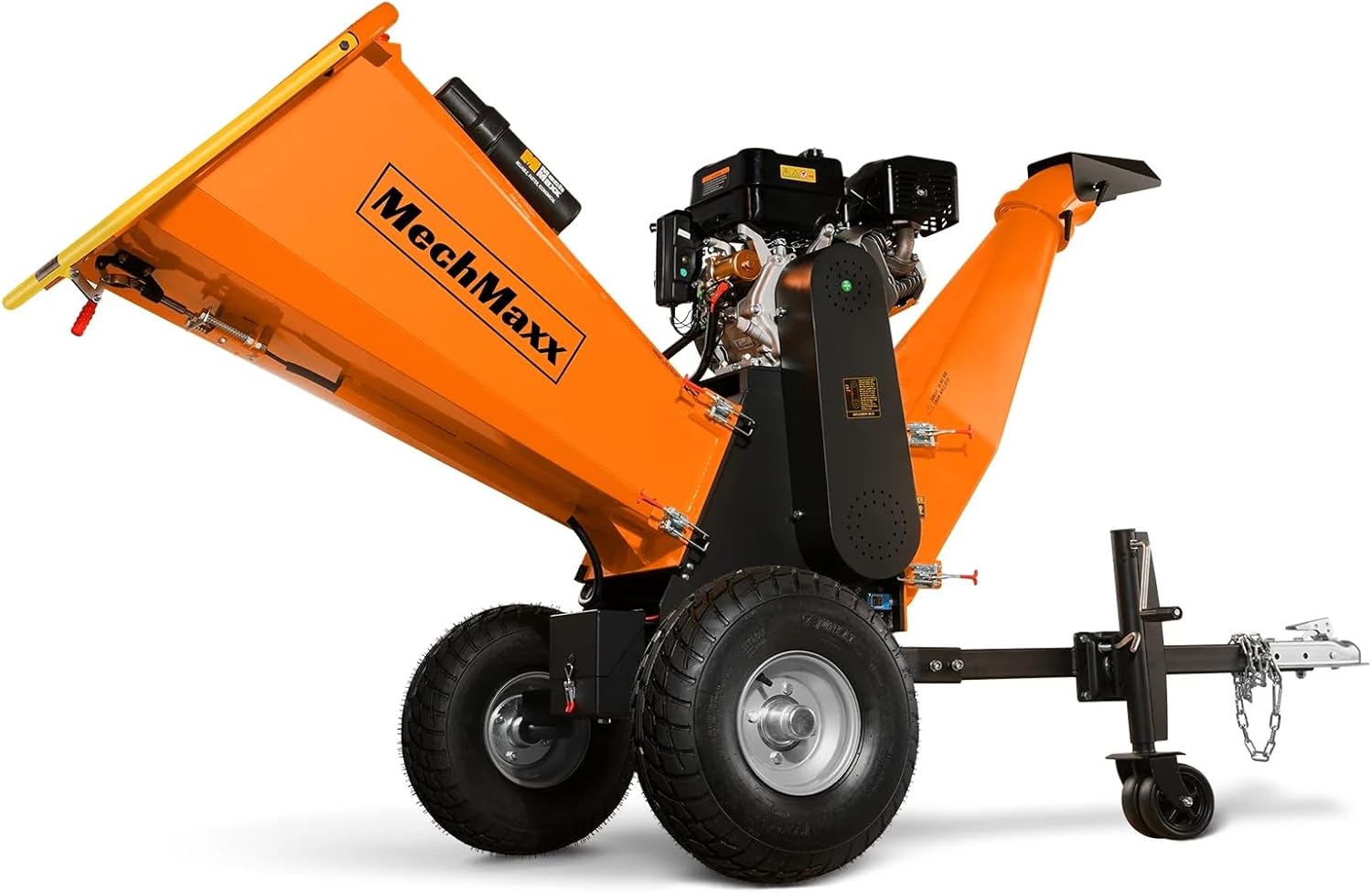 MechMaxx 6 inch ZONSEN 459cc 15hp Electric Start Gas Powered Wood Chipper Shredder Mulcher with Towbar, 6" Max Chipping Diameter Capacity,with Emergency Stop Button&Stop Bar,Model P4206 Orange