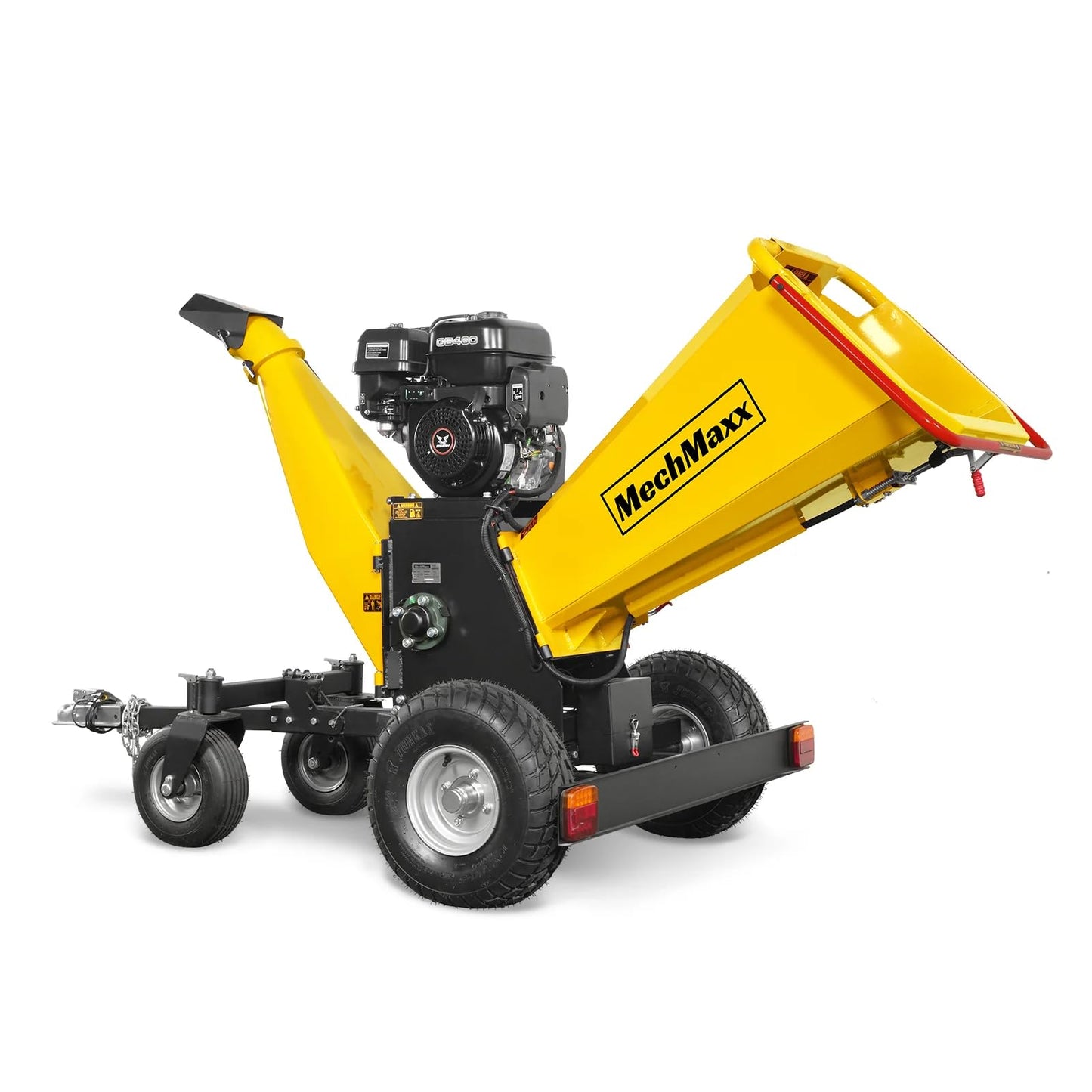 MechMaxx 8'' Inch ZONSEN 1000cc 35hp Electric Start Gasoline Powered Engine 4-Wheels Towable Wood Chipper Shredder Mulcher with Towbar/Tail Light/Emergency Stop Switch, Model B200