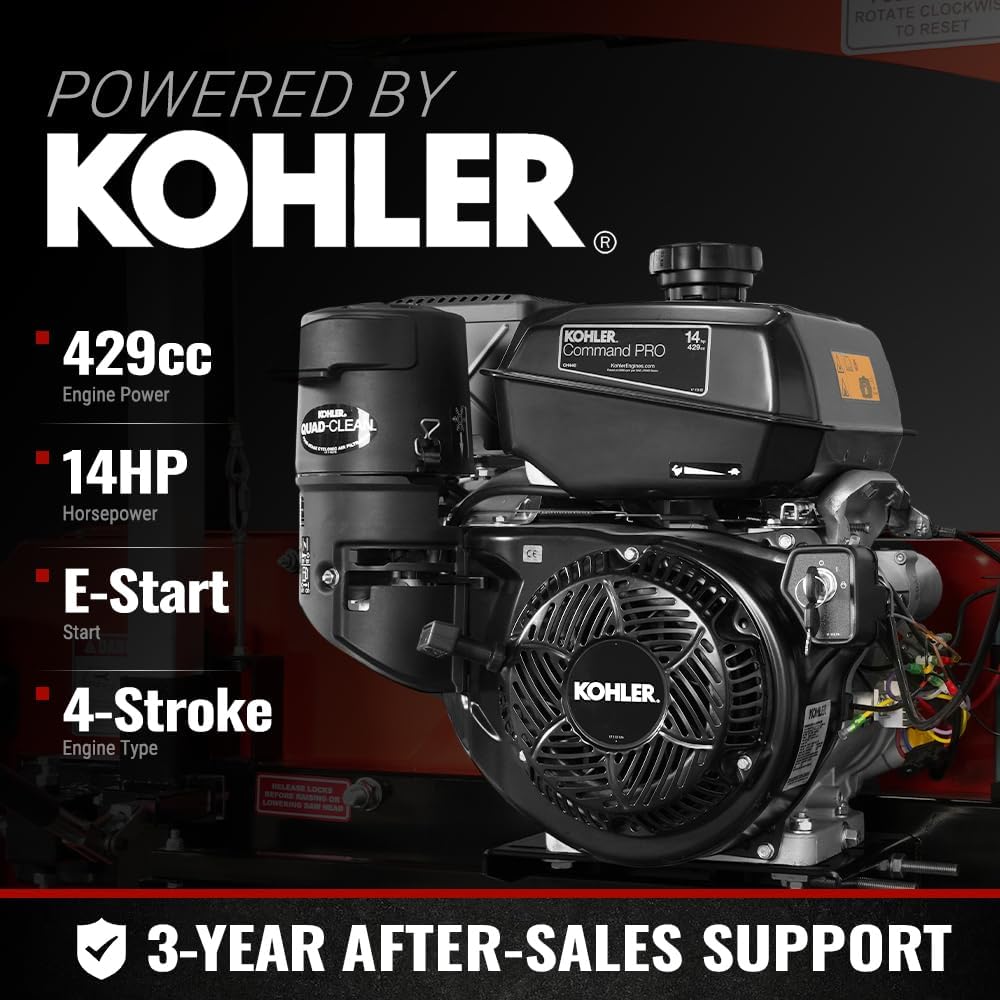 MechMaxx 32" Portable Sawmill (5 x Blades Included), KOHLER CH440 429cc 14HP E-Start Gasoline Engine,26.5" Board Width,20' Track Length (13' Track Length + 6.6' Track Extension Included),Model SM32