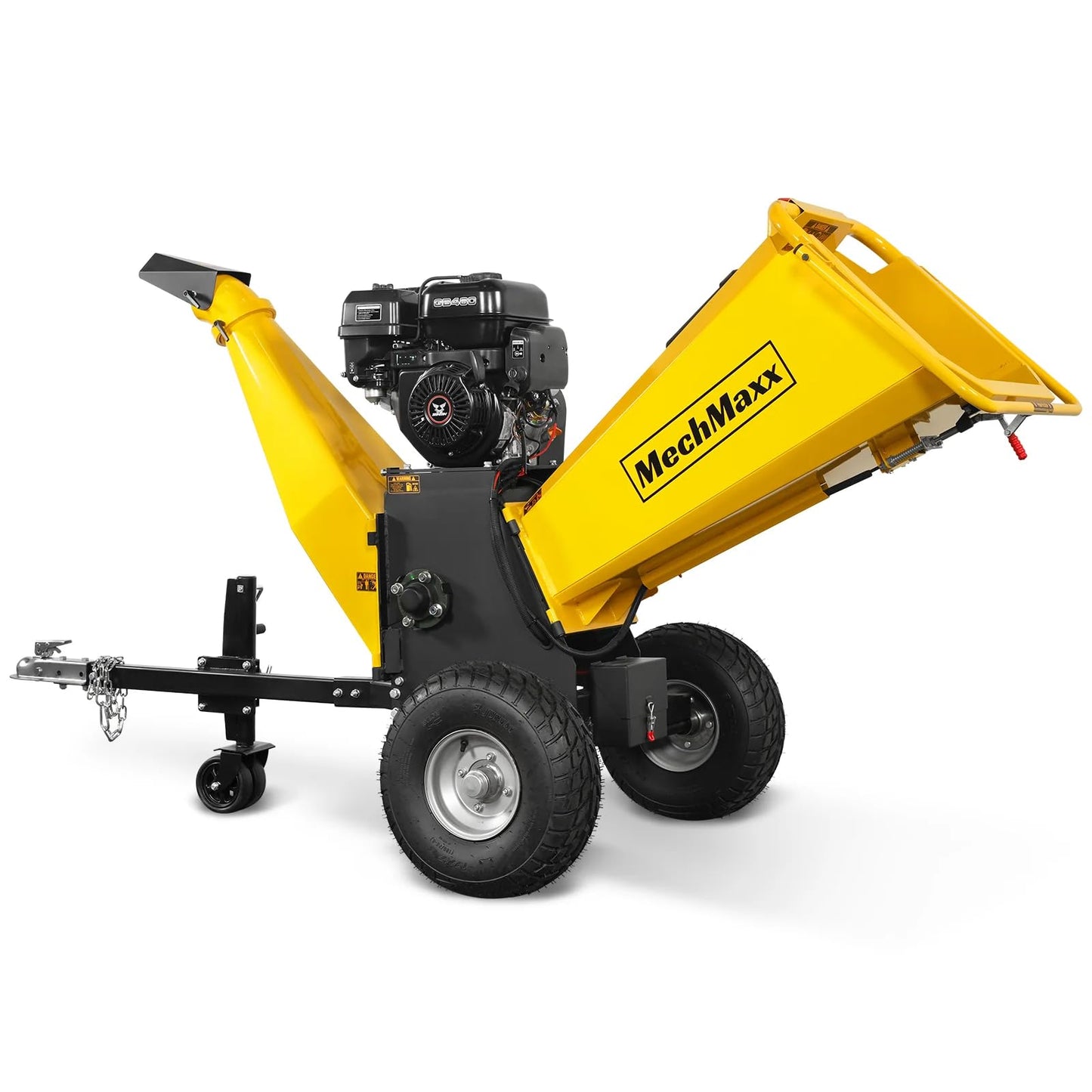MechMaxx 6 inch ZONSEN 459cc 15hp Electric Start Gas Powered Wood Chipper Shredder Mulcher with Towbar, 6" Max Chipping Diameter Capacity,with Emergency Stop Button&Stop Bar,Model P4206 Orange