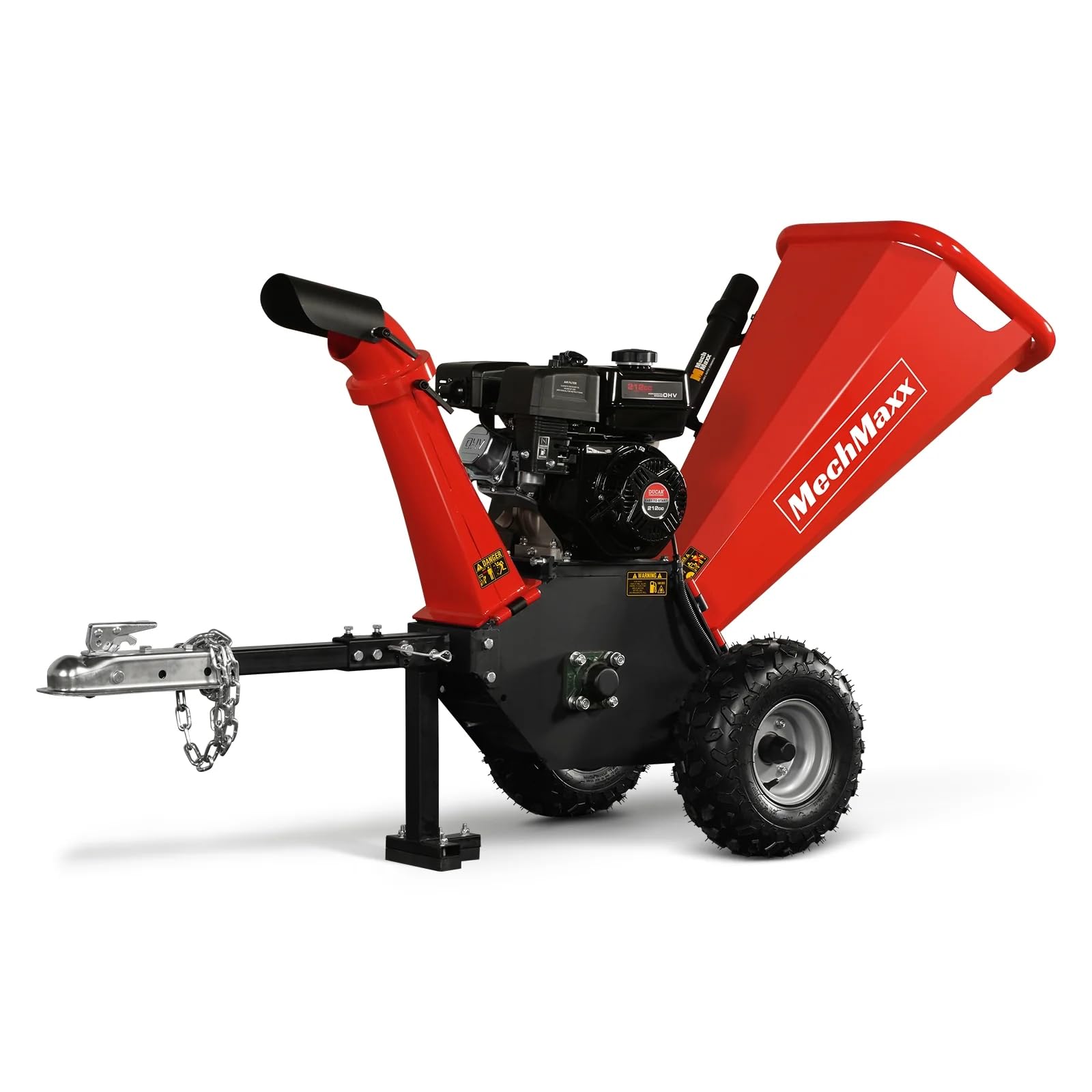 MechMaxx 6 inch ZONSEN 459cc 15hp Electric Start Gas Powered Wood Chipper Shredder Mulcher with Towbar, 6" Max Chipping Diameter Capacity,with Emergency Stop Button&Stop Bar,Model P4206 Orange