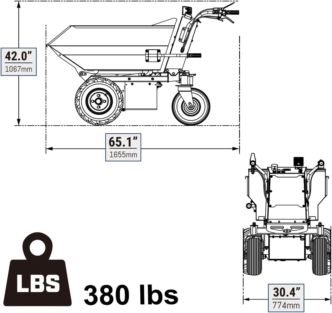 MechMaxx 1100Lbs Loading Battery Powered Barrow Electric Mini Dumper Dump Cart Wheel Barrow, with 30W Light, 1000W 48V Brushless DC Motor, LED Display Screen, Model E50 (Red)
