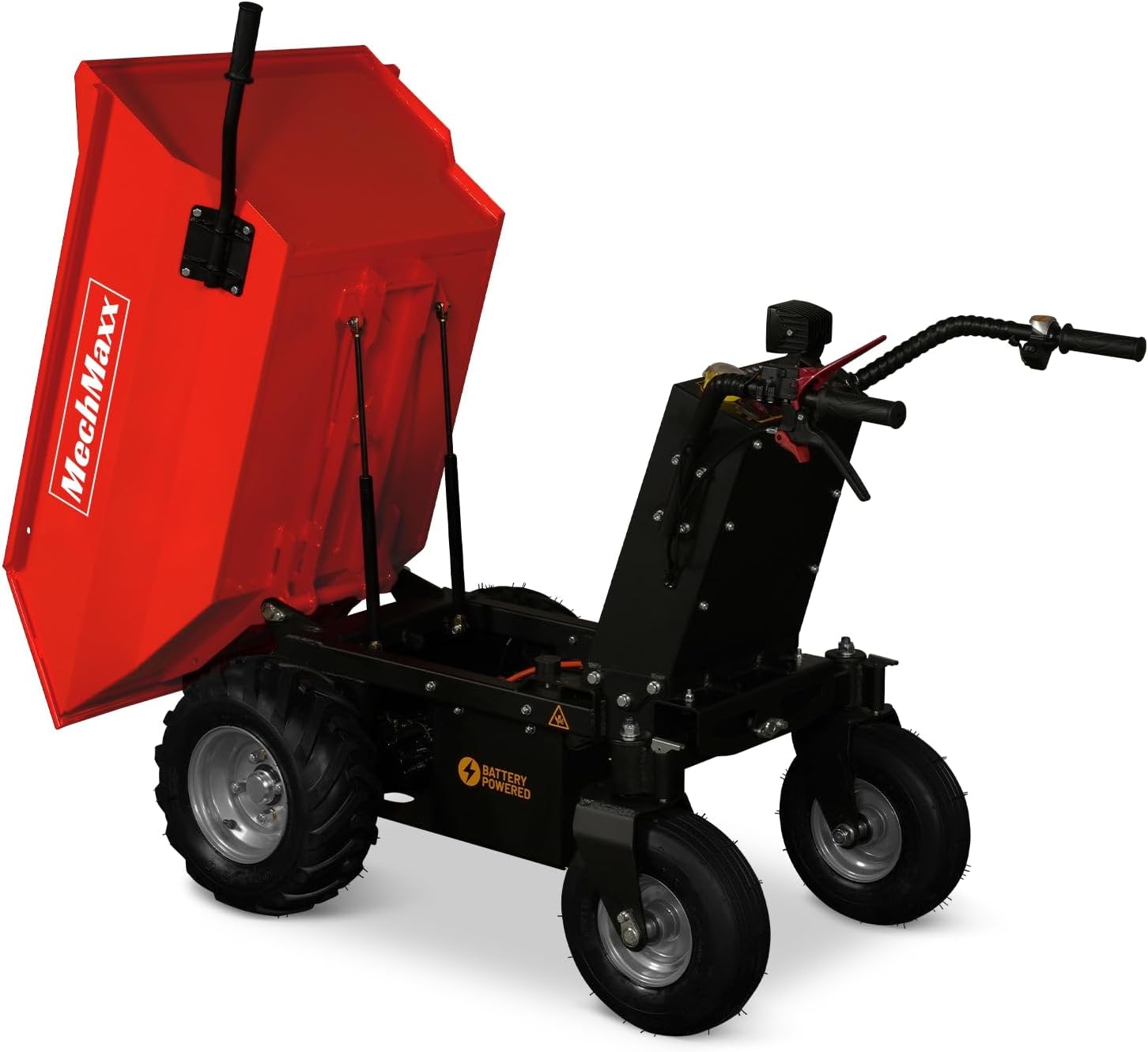 MechMaxx 1100Lbs Loading Battery Powered Barrow Electric Mini Dumper Dump Cart Wheel Barrow, with 30W Light, 1000W 48V Brushless DC Motor, LED Display Screen, Model E50 (Red)