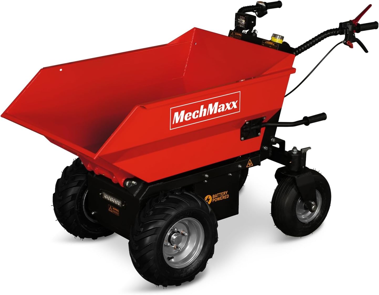 MechMaxx 1100Lbs Loading Battery Powered Barrow Electric Mini Dumper Dump Cart Wheel Barrow, with 30W Light, 1000W 48V Brushless DC Motor, LED Display Screen, Model E50 (Red)