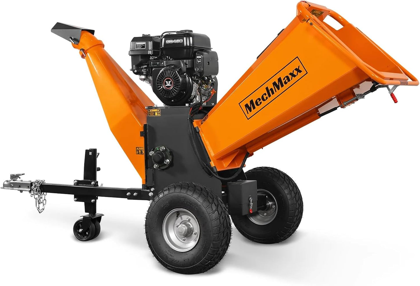 MechMaxx 6 inch ZONSEN 459cc 15hp Electric Start Gas Powered Wood Chipper Shredder Mulcher with Towbar, 6" Max Chipping Diameter Capacity,with Emergency Stop Button&Stop Bar,Model P4206 Orange