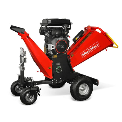 MechMaxx 6 inch ZONSEN 459cc 15hp Electric Start Gas Powered Wood Chipper Shredder Mulcher with Towbar, 6" Max Chipping Diameter Capacity,with Emergency Stop Button&Stop Bar,Model P4206 Orange