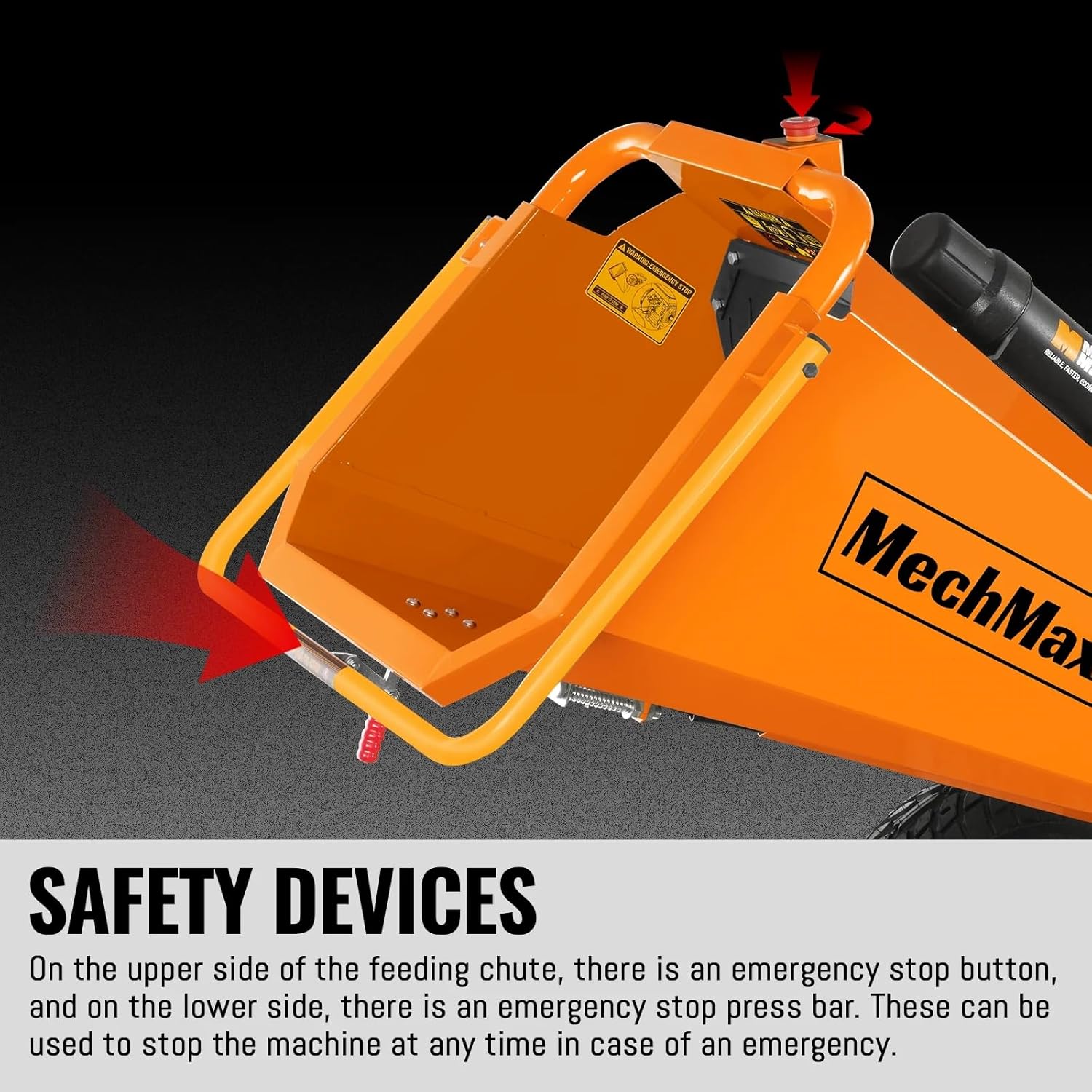 MechMaxx 6 inch ZONSEN 459cc 15hp Electric Start Gas Powered Wood Chipper Shredder Mulcher with Towbar, 6" Max Chipping Diameter Capacity,with Emergency Stop Button&Stop Bar,Model P4206 Orange