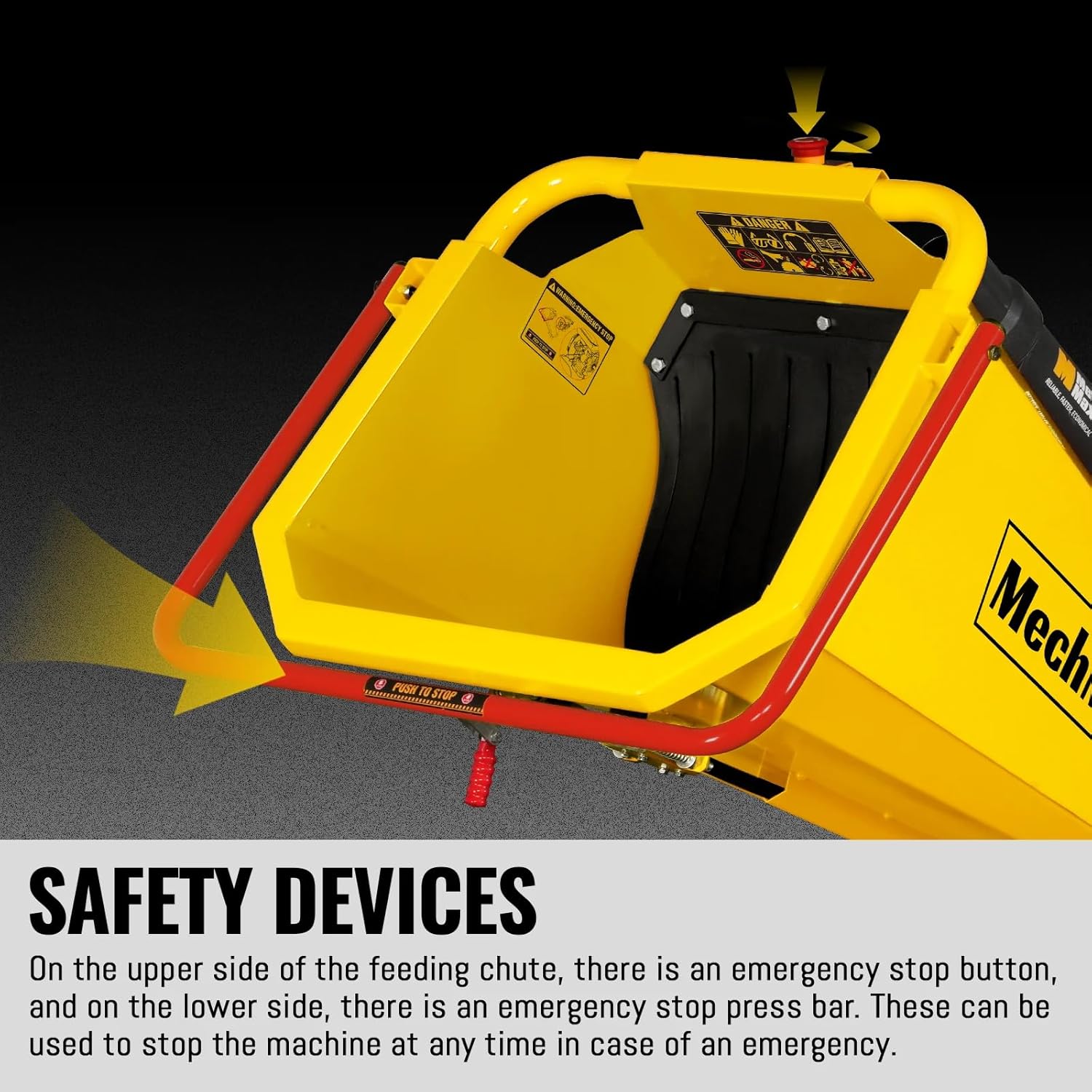 MechMaxx 6 inch ZONSEN 459cc 15hp E-Start Gas Powered 4-Wheels Wood Chipper Shredder Mulcher with Towbar/Tail Light/Emergency Stop Button/Stop Bar, Model B150 Yellow