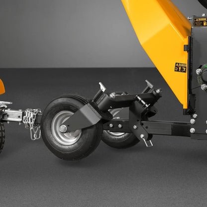 MechMaxx 6 inch ZONSEN 459cc 15hp E-Start Gas Powered 4-Wheels Wood Chipper Shredder Mulcher with Towbar/Tail Light/Emergency Stop Button/Stop Bar, Model B150 Yellow