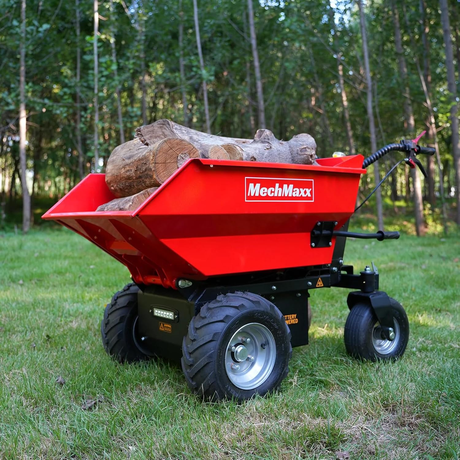 MechMaxx 1100Lbs Loading Battery Powered Barrow Electric Mini Dumper Dump Cart Wheel Barrow, with 30W Light, 1000W 48V Brushless DC Motor, LED Display Screen, Model E50 (Red)