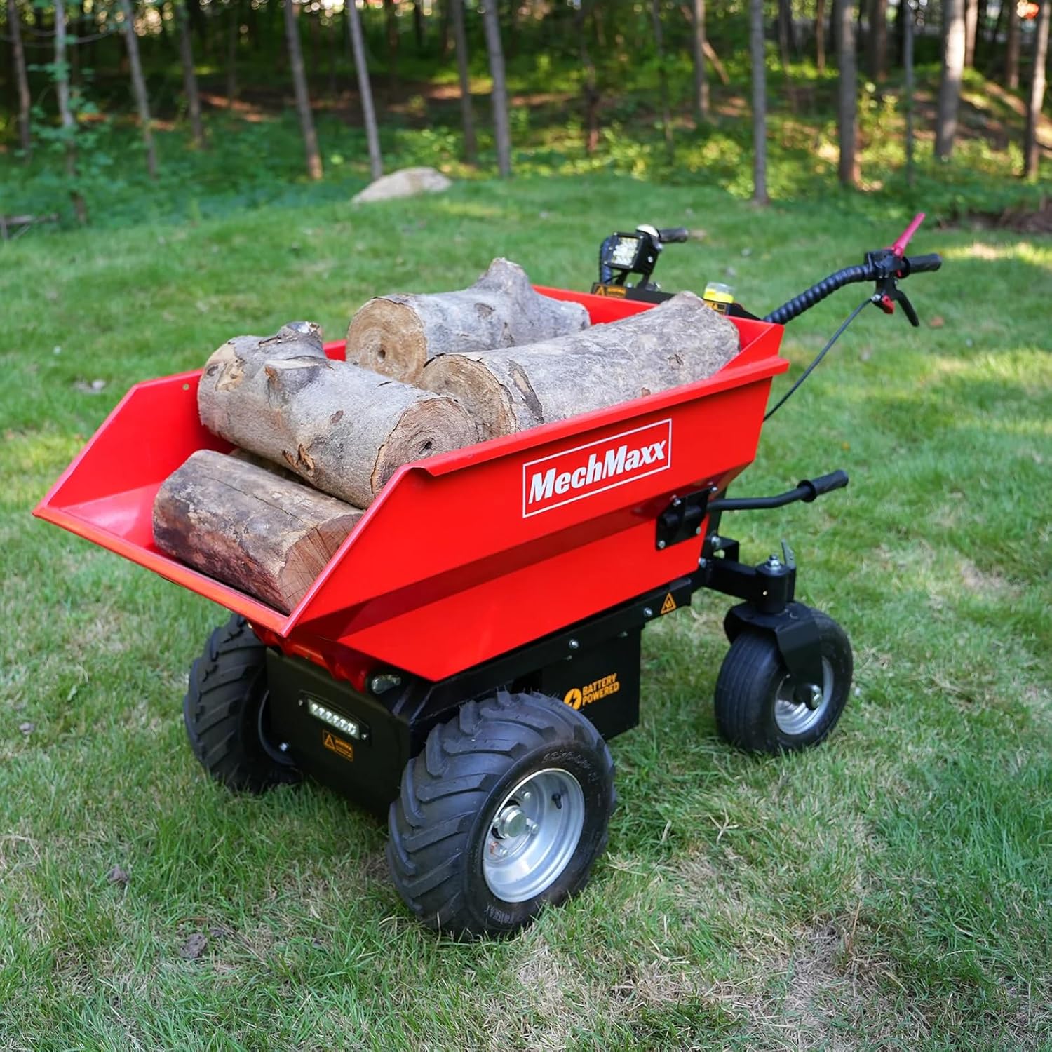 MechMaxx 1100Lbs Loading Battery Powered Barrow Electric Mini Dumper Dump Cart Wheel Barrow, with 30W Light, 1000W 48V Brushless DC Motor, LED Display Screen, Model E50 (Red)