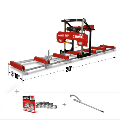 36" MAX Portable Sawmill, 25HP 688cc HONDA GX690 V-Twin Engine, 35" Board Width, 20' Track Length, (10 x Blades Included), SM-36HMAX